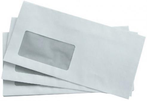 Briefumschlag, DIN Lang, mit Fenster Haftklebung, weiß, 80g 